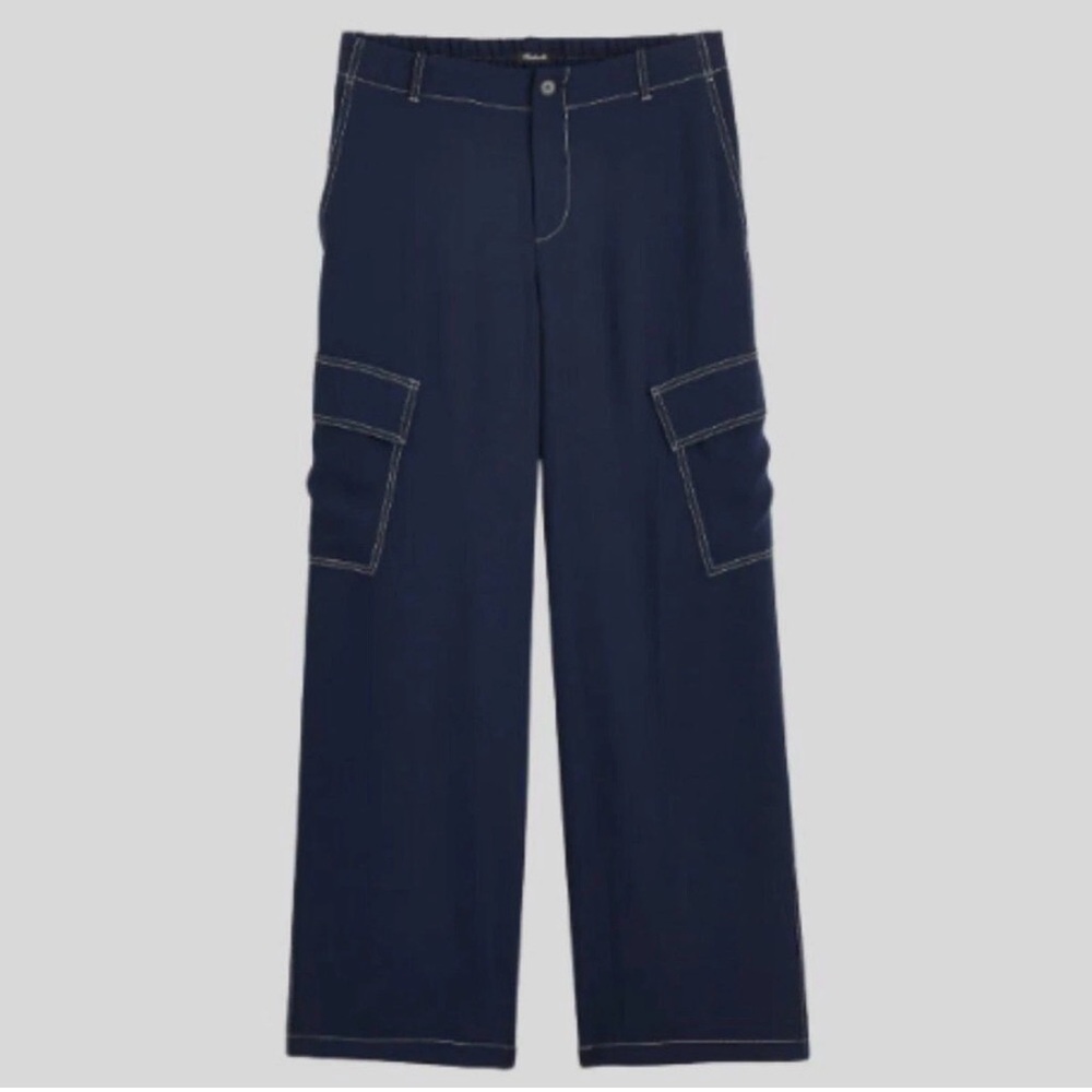 Madewell Navy Wide-Leg Cargo Pants with Contrast Stitching